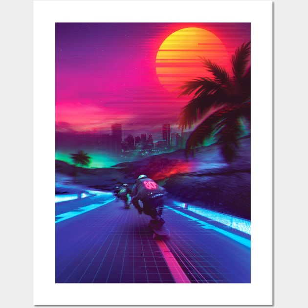 Synthwave Midnight Outrun Wall Art by dennybusyet